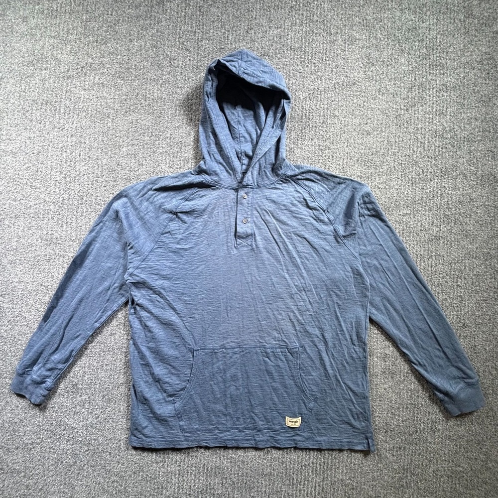 Vintage Wrangler Hoodie Mens XL Blue Cotton Henley Pullover Active Training
